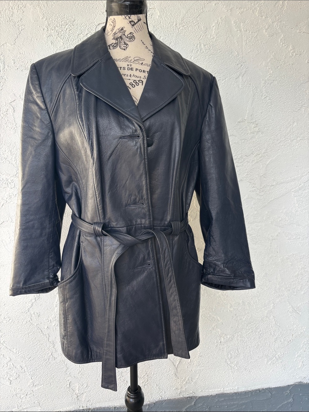 Vintage Leather Belted Coat - Women's Classic Jacket
